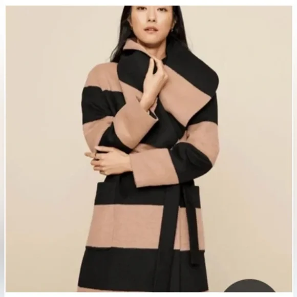 Ann Taylor Stripes Drape Wrap Collar Coat - new - MEDIUM - Picture 1 of 5